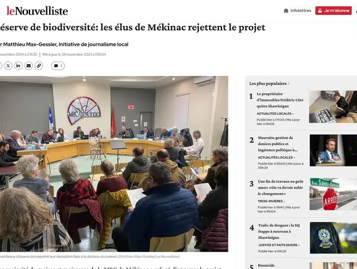 Réserve de biodiversité: les élus de Mékinac rejettent le projet 
